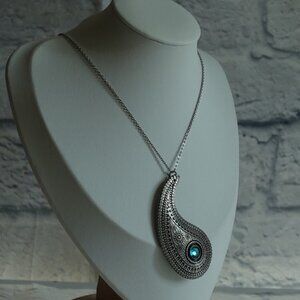 Amos Pewter Paisley Necklace with Green Crystal